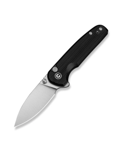 Mini Shakan Flipper & Thumb Stud & Button Lock Knife Ripple Patterned Black Aluminum Handle (2.48" Satin Finished Nitro-V Blade)