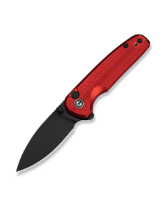 Mini Shakan Flipper & Thumb Stud & Button Lock Knife Ripple Patterned Red Aluminum Handle (2.48" Black Stonewashed Nitro-V Blade)