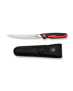 Shawka Folding Fillet Knife Black And Red Aluminum Handle (5.81" Satin Finished 14C28N Blade) C22029B-1, With 1PC Black Nylon Sheath