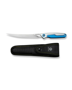 Shawka Folding Fillet Knife Silver And Blue Aluminum Handle (5.81" Satin Finished 14C28N Blade)