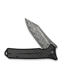 CIVIVI Neurohaptic Flipper & Button Lock Knife Carbon Fiber Overlay On Black G10 Handle (3.74" Damascus Blade) C23080-DS1