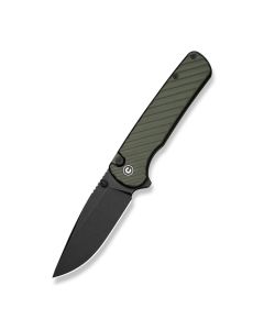 CIVIVI Iron Tide Flipper & Thumb Stud & Button Lock Knife Forest Green Aluminum Handle (3.24" Black Stonewashed 14C28N Blade)