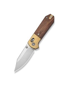 CIVIVI Yonder Clip Point Thumb Stud & Crossbar Lock Knife Guibourtia Wood Handle And Stonewashed Brass Bolsters (2.88" Satin Finished 14C28N Blade)