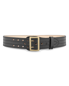 2-1/4" Plain Leather Sam Brown 4 Row Stitch Duty Belt with Solid Brass Gold Buckle