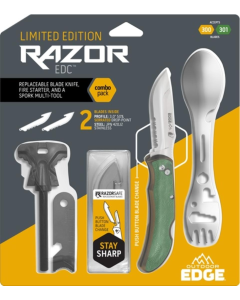 Outdoor Edge 3" Razor Carry + Spork + Ferro Rod (2 Blades)
