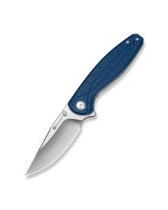 SENCUT Vyrce Flipper & Thumb Stud Knife Blue Shredded G10 Handle (3.49" Satin Finished D2 Blade) S25104-2