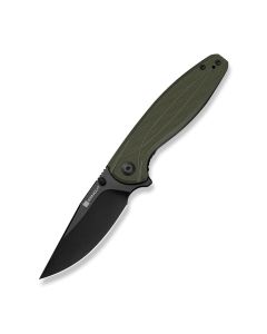 SENCUT Vyrce Flipper & Thumb Stud Knife OD Green G10 Handle (3.49" Black D2 Blade) S25104-1