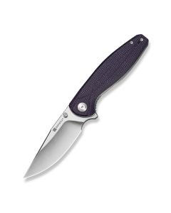 SENCUT Vyrce Flipper & Thumb Stud Knife Purple Canvas Micarta Handle (3.49" Satin Finished D2 Blade) S25104-3