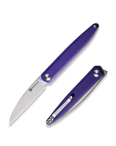 Jubil Front Flipper Knife 2.95" Stonewash D2 Wharncliffe Plain Edge Blade, Purple G10 Handle
