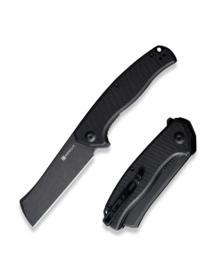 Traxler Flipper Knife 3.49" Black 9Cr18MoV Sheepsfoot Plain Edge Blade, Black G10 Handle