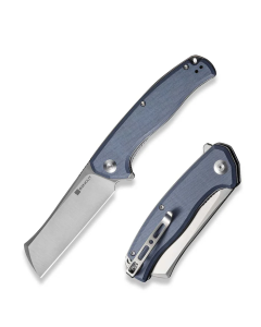 Traxler Flipper Knife 3.49" Satin 9Cr18MoV Sheepsfoot Plain Edge Blade, Neutral Blue G10 Handle