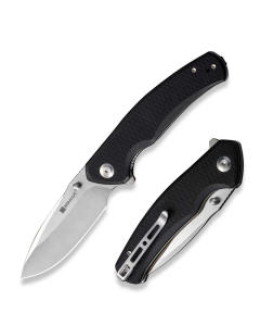 Slashkin Flipper/Thumb Stud Folding Knife 3.48" Satin D2 Drop Point Plain Edge Blade, Black G10 Handle