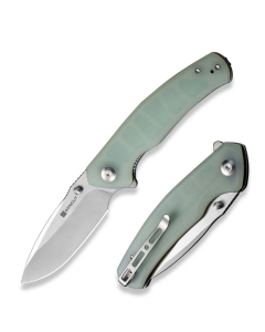 Slashkin Flipper/Thumb Stud Folding Knife 3.48" Satin D2 Drop Point Plain Edge Blade, Natural G10 Handle