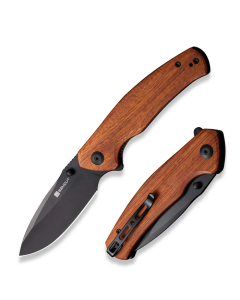 Slashkin Flipper/Thumb Stud Folding Knife 3.48" Black D2 Drop Point Plain Edge Blade, Guibourtia Wood Handle