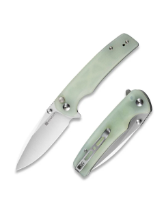 Sachse Flipper/Thumb Stud Folding Knife 3.47" Satin 9Cr18MoV Drop Point Plain Edge Blade, Natural G10 Handle