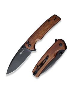 Sachse Flipper/Thumb Stud Folding Knife 3.47" Black 9Cr18MoV Drop Point Plain Edge Blade, Guibourtia Wood Handle