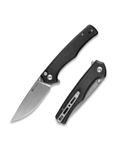 Crowley Flipper/Thumb Stud Folding Knife 3.48" Satin D2 Drop Point Plain Edge Blade, Black Micarta Handle