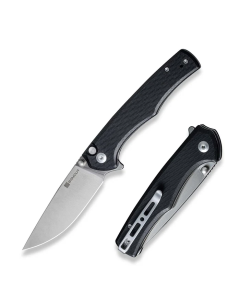 Crowley Flipper/Thumb Stud Folding Knife 3.48" Satin D2 Drop Point Plain Edge Blade, Black G10 Handle
