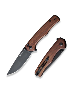 Crowley Flipper/Thumb Stud Folding Knife 3.48" Black D2 Drop Point Plain Edge Blade, Guibourtia Wood Handle