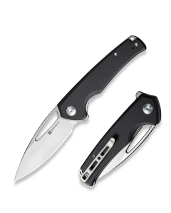 Mims Flipper Folding Knife 3.48" Satin 9Cr18MoV Drop Point Plain Edge Blade, Black G10 Handle