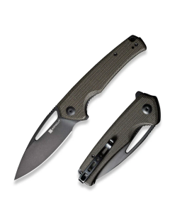 Mims Flipper Folding Knife 3.48" Black 9Cr18MoV Drop Point Plain Edge Blade, Dark Green Canvas Micarta Handle