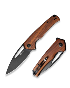 Mims Flipper Folding Knife 3.48" Black 9Cr18MoV Drop Point Plain Edge Blade, Guibourtia Wood Handle