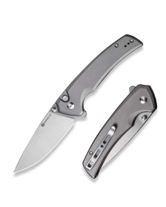 Serene Flipper/Thumb Stud Folding Knife 3.48" Satin D2 Drop Point Plain Edge Blade, Gray Aluminum Handle