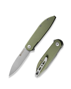 Bocll II Flipper Folding Knife 2.96" Stonewash D2 Drop Point Plain Edge Blade, OD Green G10 Handle