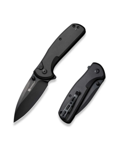 ArcBlast Flipper/Thumb Stud Folding Knife 2.98" Black 9Cr18MoV Drop Point Plain Edge Blade, Black Aluminum Handle