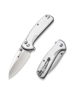 ArcBlast Flipper/Thumb Stud Folding Knife 2.98" Satin 9Cr18MoV Drop Point Plain Edge Blade, Silver Aluminum Handle