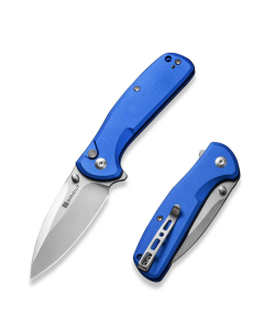 ArcBlast Flipper/Thumb Stud Folding Knife 2.98" Satin 9Cr18MoV Drop Point Plain Edge Blade, Bright Blue Aluminum Handle