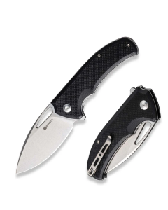 Phantara Flipper/Thumb Hole Folding Knife 3.70" Satin 9Cr18MoV Drop Point Plain Edge Blade, Black G10 Handle
