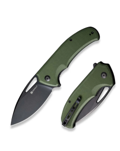 Phantara Flipper/Thumb Hole Folding Knife 3.70" Black 9Cr18MoV Drop Point Plain Edge Blade, OD Green G10 Handle