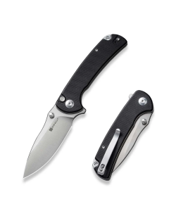 Pulsewave Flipper/Thumb Stud Folding Knife 3.45" Satin 9Cr18MoV Drop Point Plain Edge Blade, Black G10 Handle