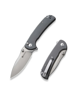 Pulsewave Flipper/Thumb Stud Folding Knife 3.45" Satin 9Cr18MoV Drop Point Plain Edge Blade, Gray G10 Handle