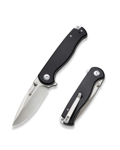 Errant Flipper/Thumb Stud Folding Knife 3.45" Satin 9Cr18MoV Drop Point Plain Edge Blade, Black Canvas Micarta Handle