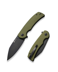 Omniform Flipper Folding Knife 3.65" Black 9Cr18MoV Drop Point Plain Edge Blade, OD Green G10 Handle