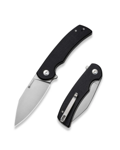 Omniform Flipper Folding Knife 3.65" Satin 9Cr18MoV Drop Point Plain Edge Blade, Black Canvas Micarta Handle
