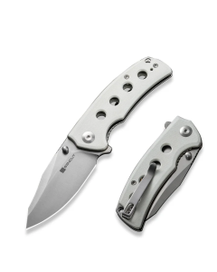 Excalis Flipper/Thumb Stud Folding Knife 2.97" Satin 9Cr18MoV Reverse Tanto Plain Edge Blade, White G10 Handle
