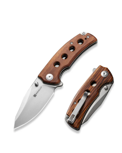 Excalis Flipper/Thumb Stud Folding Knife 2.97" Satin 9Cr18MoV Reverse Tanto Plain Edge Blade, Guibourtia Wood Handle