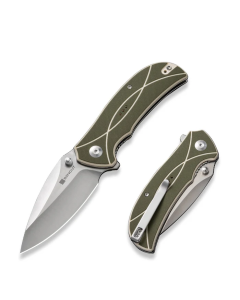 Hyrax Flipper/Thumb Stud Folding Knife 3.30" Satin 9Cr18MoV Leaf Shaped Plain Edge Blade, Green/Ivory G10 Handle