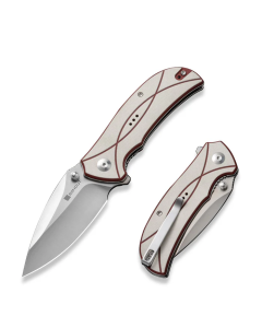 Hyrax Flipper/Thumb Stud Folding Knife 3.30" Satin 9Cr18MoV Leaf Shaped Plain Edge Blade, Ivory/Red G10 Handle