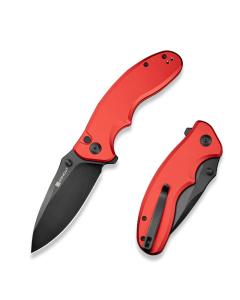 Cybrix Flipper/Thumb Stud Folding Knife 3.46" Black 9Cr18MoV Drop Point Plain Edge Blade, Red Aluminum Handle