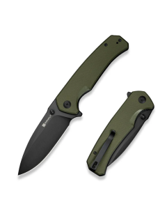 Skarnax Flipper/Thumb Stud Folding Knife 3.79" Black 9Cr18MoV Drop Point Plain Edge Blade, OD Green G10 Handle