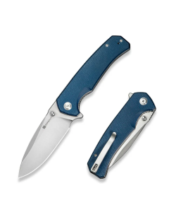 Skarnax Flipper/Thumb Stud Folding Knife 3.79" Satin 9Cr18MoV Drop Point Plain Edge Blade, Blue Canvas Micarta Handle