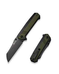 Draxor Flipper/Thumb Stud Folding Knife 3.70" Black 9Cr18MoV Sheepsfoot Plain Edge Blade, Green/Black G10 Handle