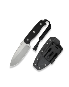 Toxodon Fixed Blade Knife 4.57" Satin 9Cr18MoV Drop Point Plain Edge Blade, Black G10 Handle & Kydex Sheath