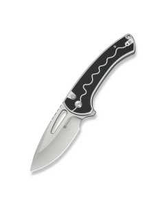 SENCUT Squiggy Flipper & Thumb Hole & Button Lock Knife White / Black G10 Handle