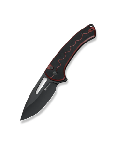 SENCUT Squiggy Flipper & Thumb Hole & Button Lock Knife Burgundy / Black G10 Handle