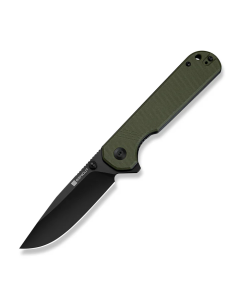 SENCUT Aetheris Flipper & Thumb Stud Knife OD Green G10 Handle (3.68" Black 9Cr18MoV Blade)